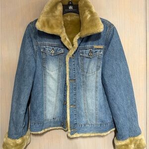 Reversible Blue Denim Jacket Reversible  to Faux Fur